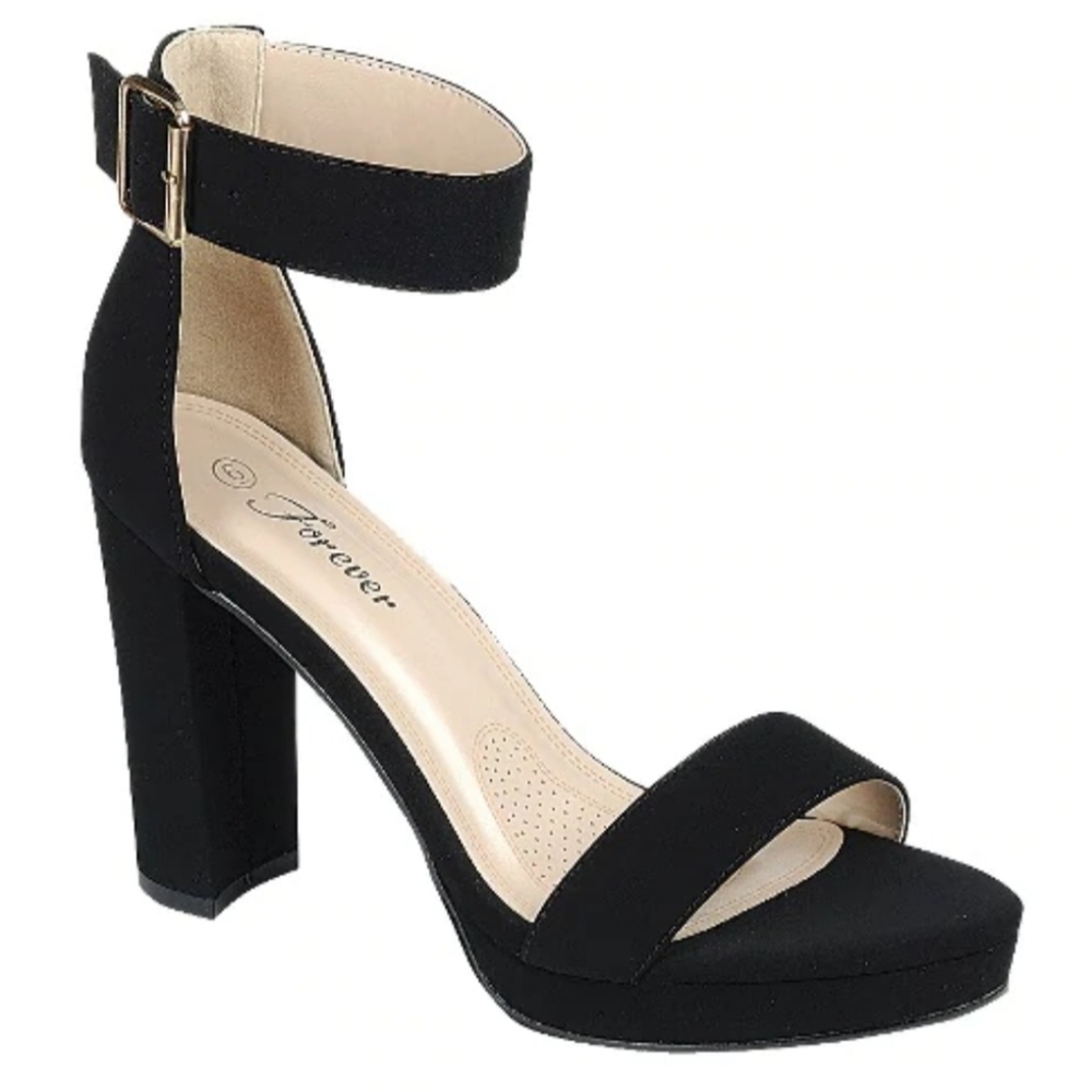 New Black Ankle Strap Single Band Platform Chunky Heel Dress Sandals